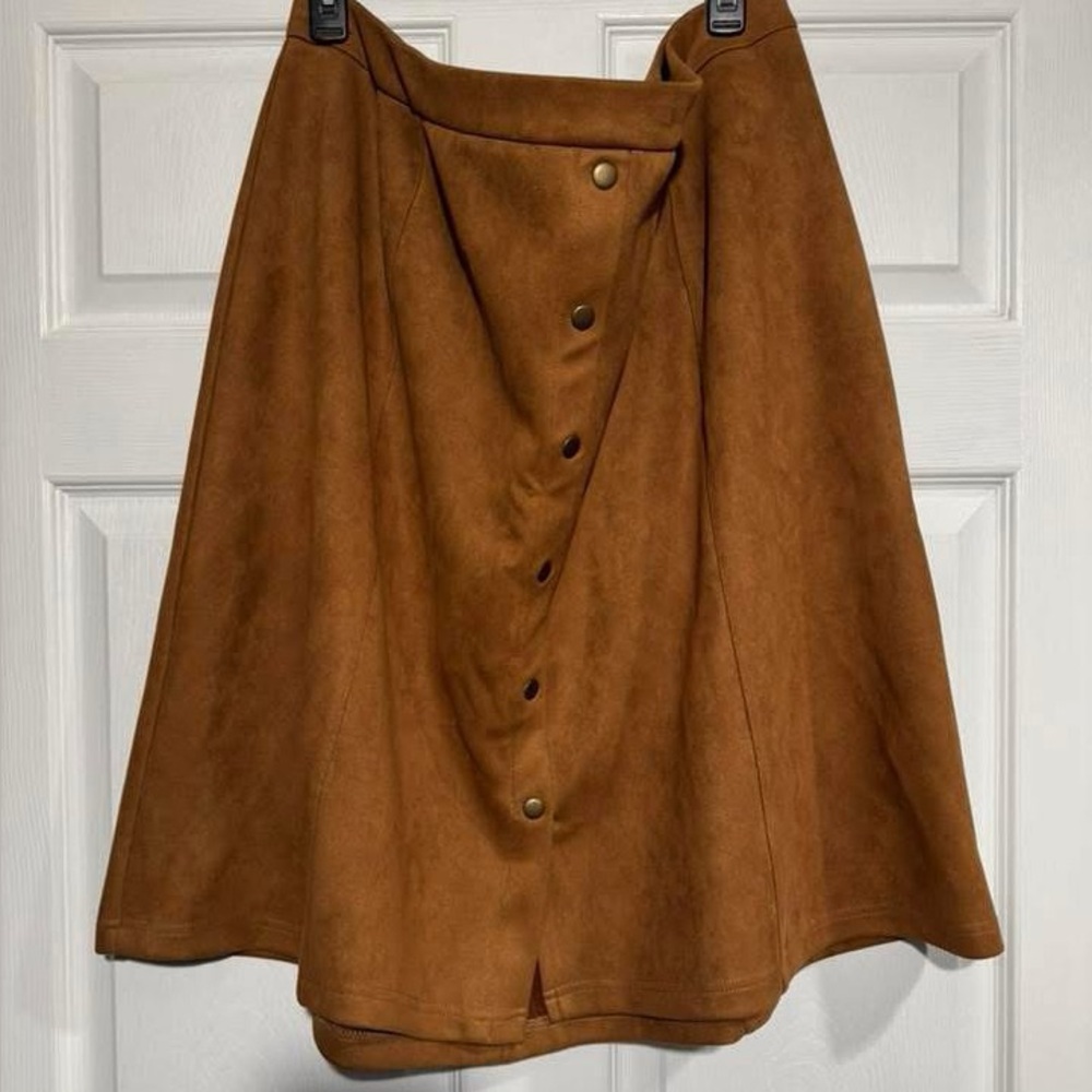 Elegant Tan A-Line Skirt with Button Detail